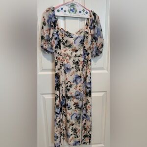 Abercrombie & Fitch Cream Midi Dress with Blue & Pink Floral Print